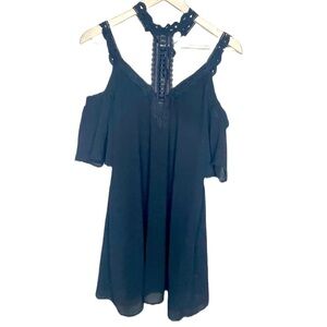 Entro black chiffon overlay cold shoulder choker dress